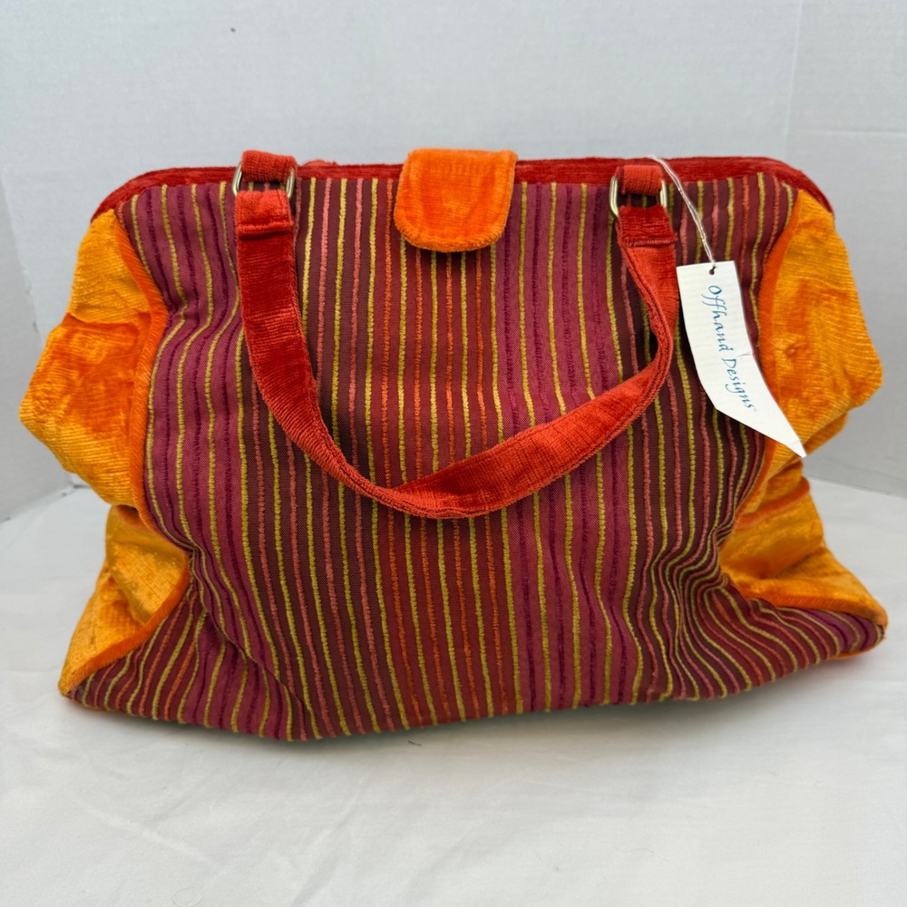 Offhand Designs Gatsby Isha Brocade Bag Orange Burgundy Stripe Handmade USA NWT